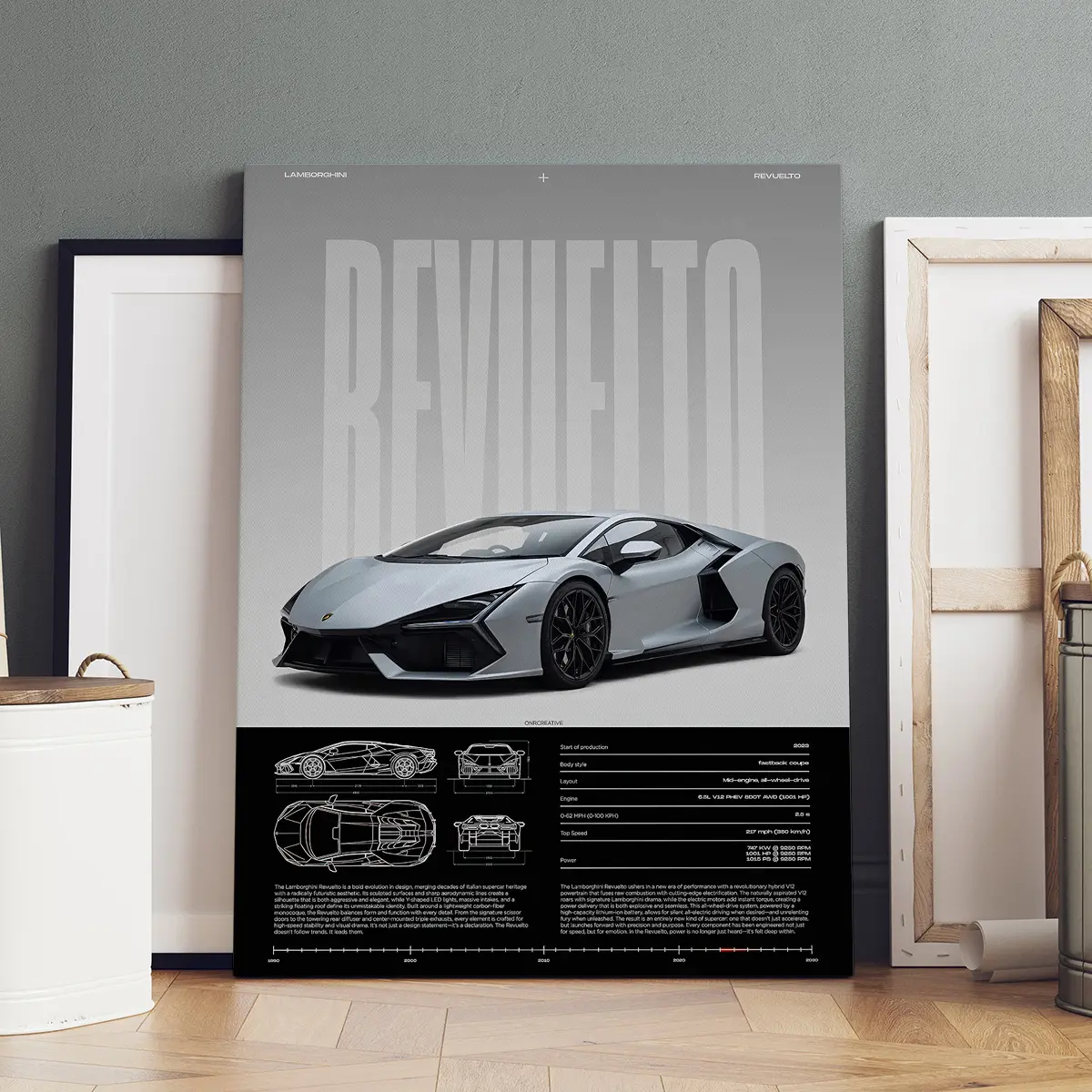 1 Count Wooden Framed Canvas, Canvas Wall Art, Decorative Wall Art, Lamborghini Revuelto Appreciation Poster, Modern Art, Fashion Poster, Living Room Bedroom Decoration, Kitchen, Home Poster, Ideal Gift, High Definition, Waterproof, Artwork