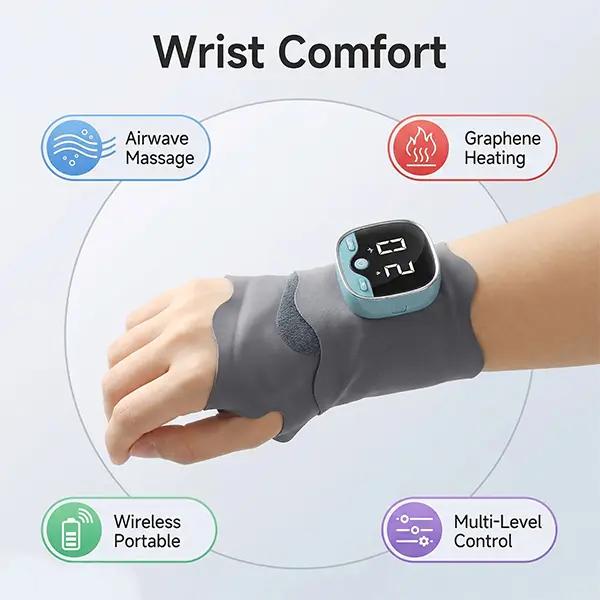 Electric Wrist & Hand Massager with Heat, Wireless Adjustable Strap, Soothing Pain Relief & Stress Relief, 3 Heat Levels, 9 Massage Intensities, Portable Gift for Men and Women