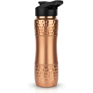Copper Sipper Water Bottle| Hammered Copper Drinkware with Flip-Top Lid| Handmade Bottle for Daily Hydration, Gym, Office & Travel| Leak-Proof|