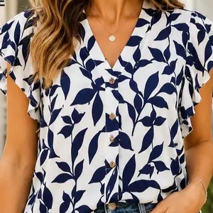Women's Effortlessly Chic Flutter Sleeve Top, Blouse for Casual Wear
