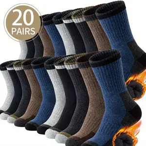 20 Pairs Men's Wool Socks Wool Hiking Socks Soft Warm Winter Casual Crew Moisture-Wicking Socks for Indoors Outdoors Beige