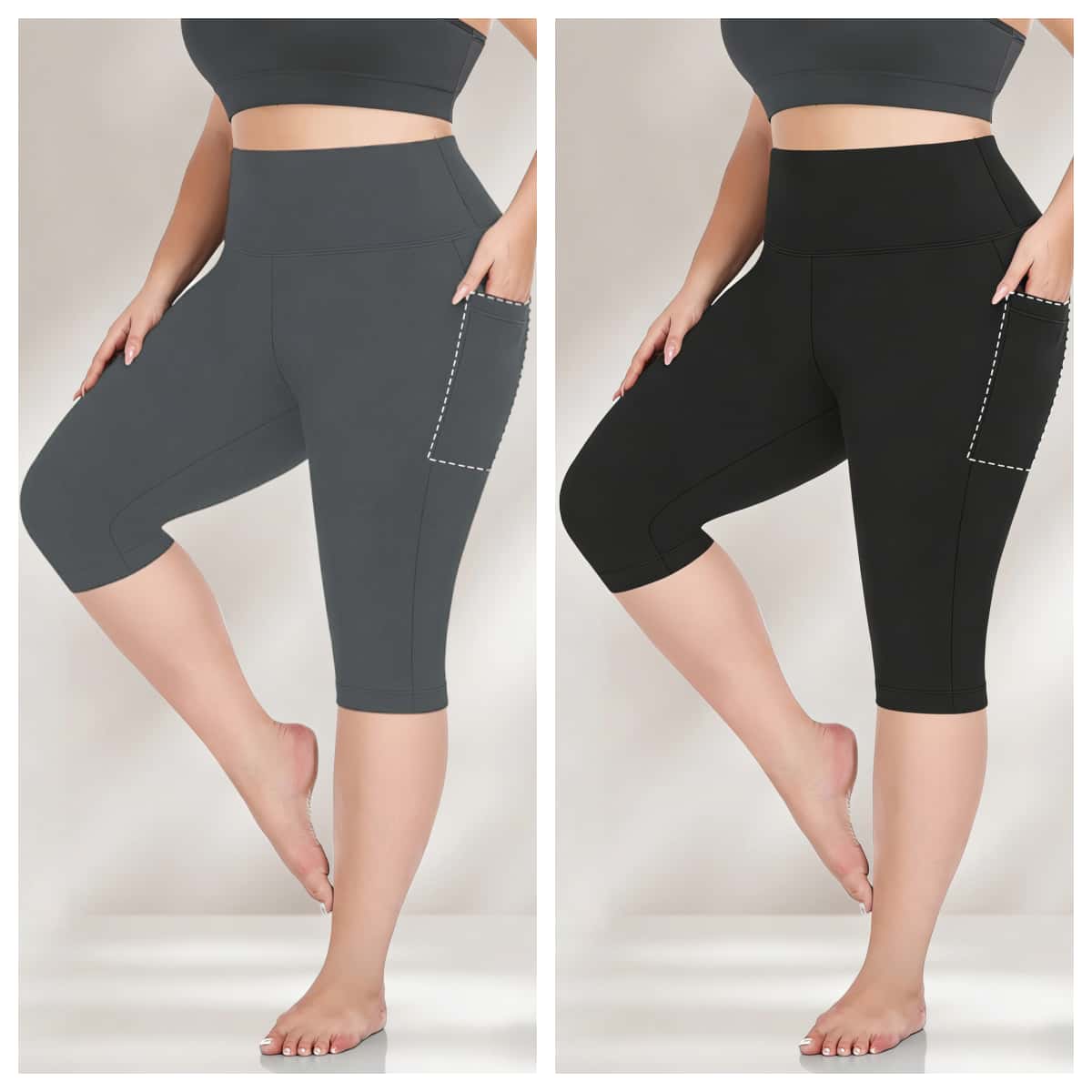 4pcs Spring Summer High Waisted Pocket Leggings Full Stretchy Soft Fabric Workout Sport Leggings, Pants for Women, Women's Fashion Yoga Shorts, Fitness Outdoor Sports Shorts with Tow Packtes, Tummy Control Butt Lifting Leggings, Comfortable Breathable