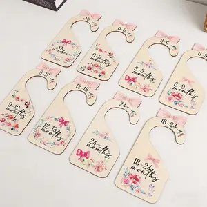 8-Piece Wooden Baby Wardrobe Divider Set, Colorful Double-Sided Printed Milestone Monthly Clothing Dividers for Children