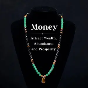 Money Magnet Necklace Natural Green Aventurine & Tiger Eye Beads Wealth Attraction Prosperity Jewelry for Men Women