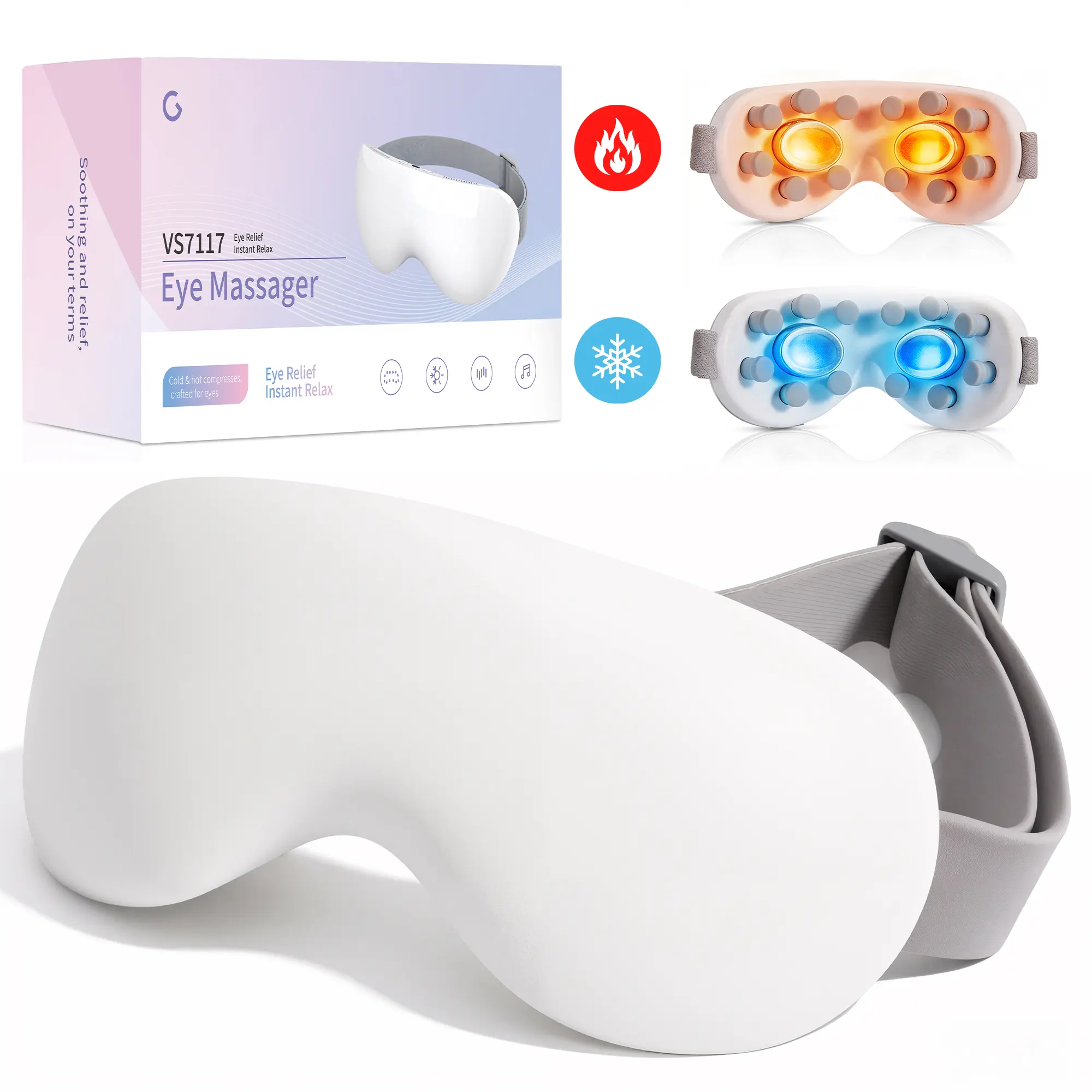 VUSIGN Eye Massager with Heat and Cooling for Migraines, Dry Eyes, Dark Circles, FSA Eligible HSA, Rechargeable Bluetooth Music Cold Heated Eye Massager Improve Sleeping - Gifts for Women and Men
