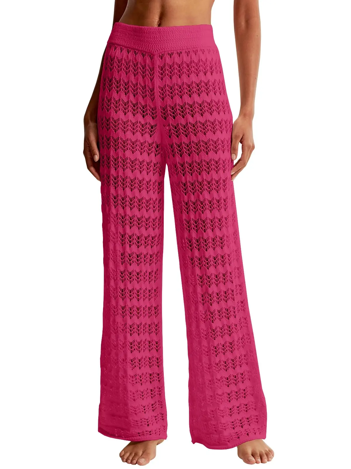 F#023 FISOEW Womens Crochet Cover Up Pants Sheer Mesh High Waist Sexy Knit Summer Swimsuit Coverup Beach Pants Piece Womenswear linen pants baggy sweatpants interview outfits teacher outfits Bottom Breathable linen pants baggy sweatpants cargo pants