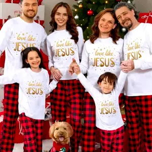 Love Like Jesus Christmas Family Matching T-Shirts,NO PANTS, Festive Holiday Print for Kids & Adults Faith-Based Xmas Top Stylish Long Sleeve T-Shirts for Dad Mom Son Perfect Christmas New Year Gift Family Gathering Gift