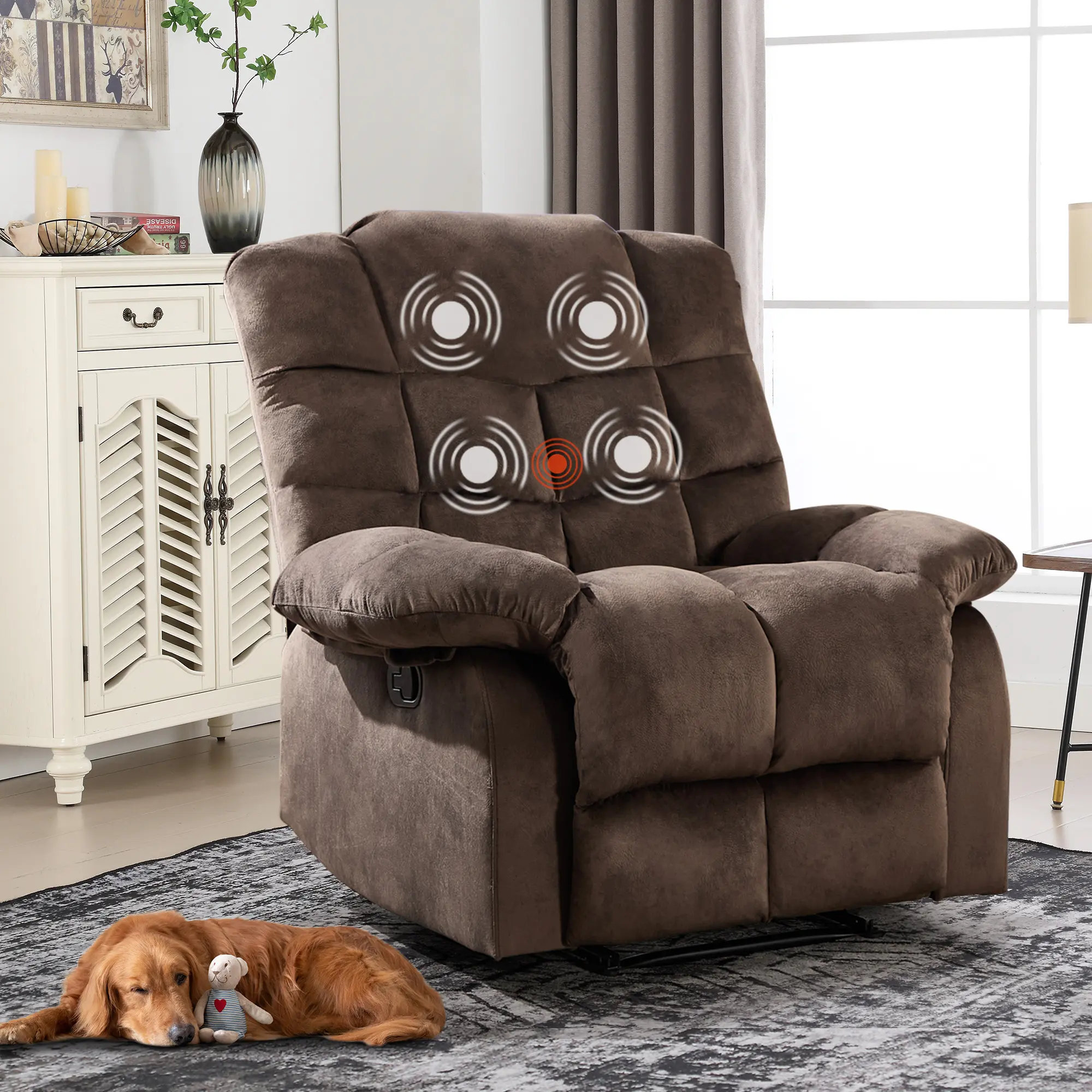 EBELLO Massage Recliner Chairs with Heat and Vibration, Manual Recliner Lazy Boy Chair Overstuffed Breathable Fabric Recliner Sofa for Living Room Bedroom