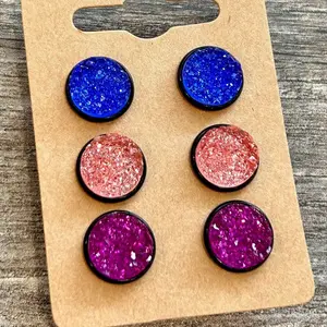 Women’s druzy stud earrings set of 3-12mm ear jewelry trendy new trend stud fashion pretty studs stud jewelry