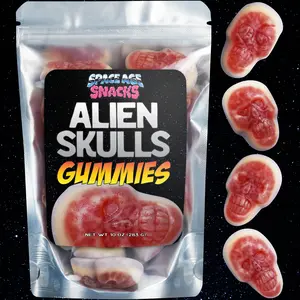 Alien Gummy Skulls - Halloween Candy - 10 Ounces