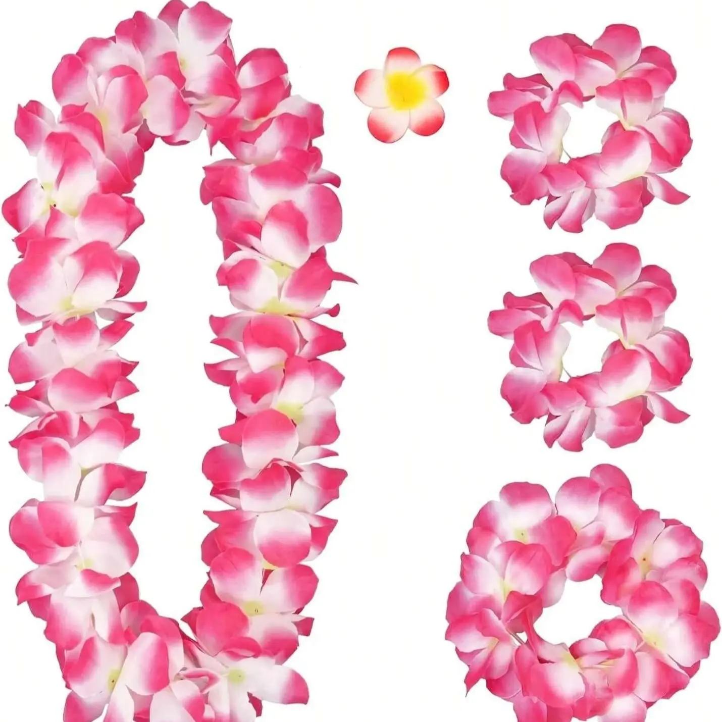 5PCS Hawaiian Leis Necklace Tropical Flower Lei Floral Luau Party Decorations Hawaiian Flower Luau Necklaces Hula Dance Garland Headbands for Beach Birthday Wedding Party (Pink) Ornaments