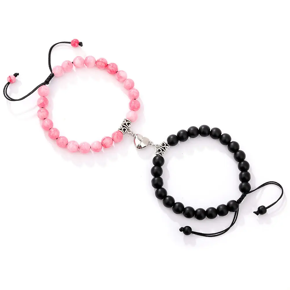 September S Valentine's Day Couples Bracelets Matching Couple Things White Pine Black Matte Beaded Heart Magnet Hand Chains for Lovers matching bracelets woman couple fit daily wear gifts for women