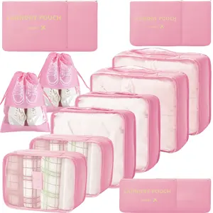 8pcs/14pcs Travel Clothes Organizer, Dorm Essentials for Students, Travel Storage Bag Set with Lingerie Bag, Back to School Supplies, Travel Organization Pouch