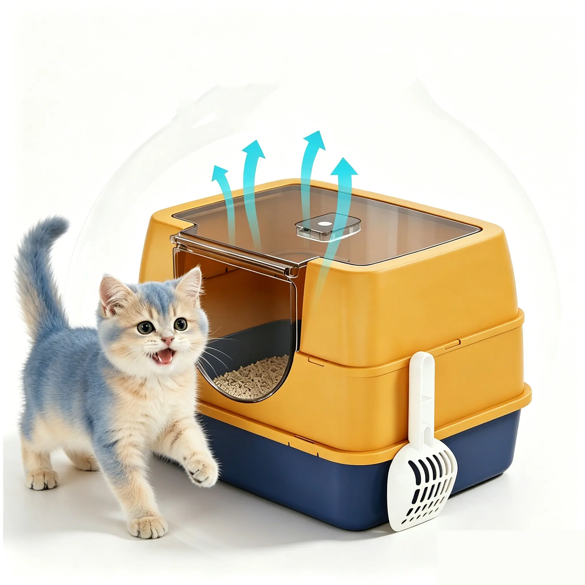 Fully Enclosed Flip Entry Cat Litter Box, Splash-Proof Odor-Locking Large Cat Litter Pan with Free Litter Scoop & Mat, Spacious Indoor Cat Toilet for Large Breeds & Multi-Cat Households -- cats automatic