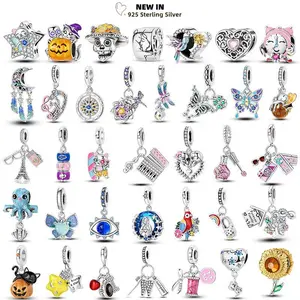 925 Silver Lotu Dragonfly Butterfly Black Cat Charms Fit Original Bracelet Glow Skull Head 925 Beads DIY Women Halloween Jewelry