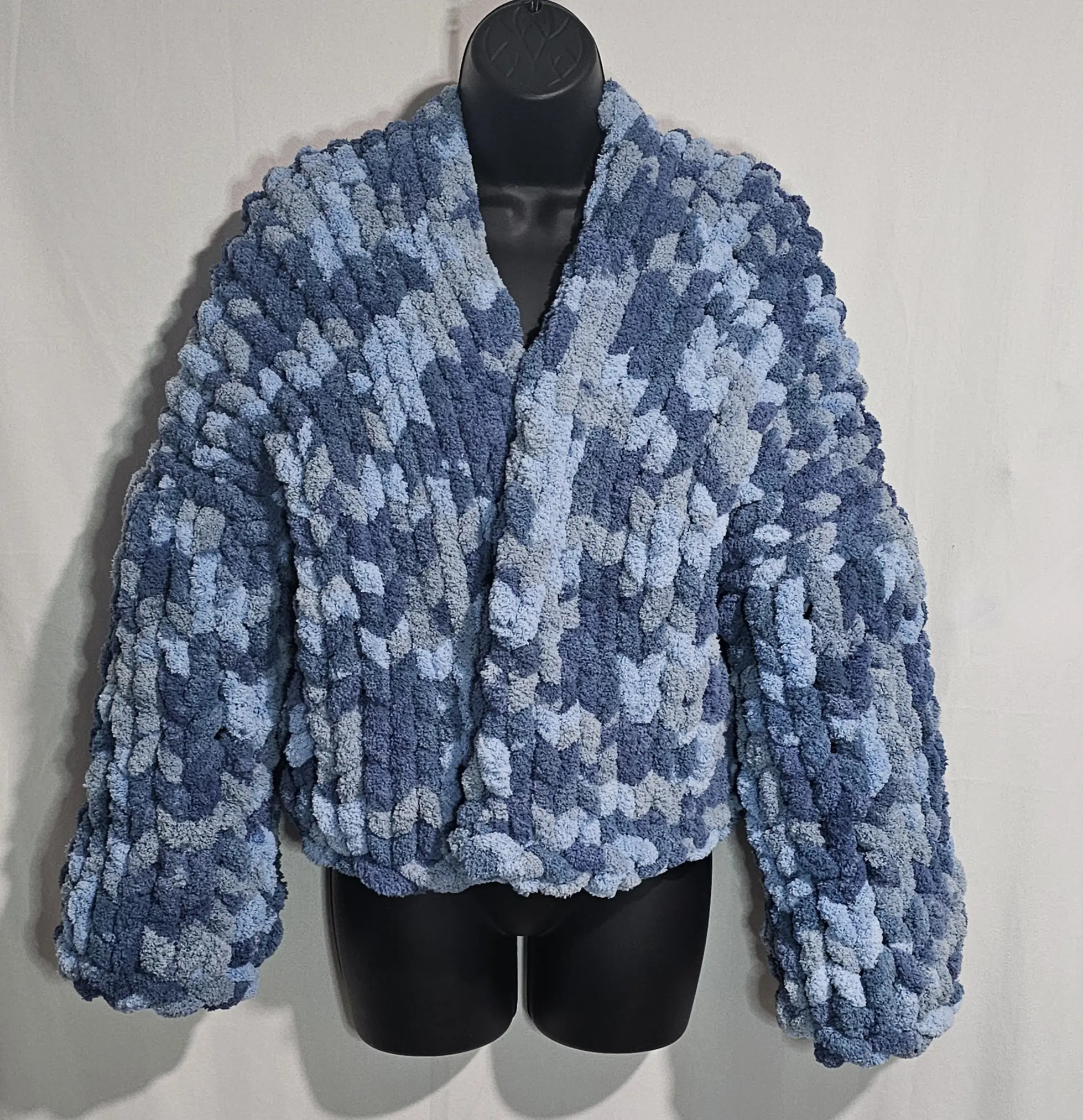 Hand Crocheted Chunky Chenille Yarn Jacket