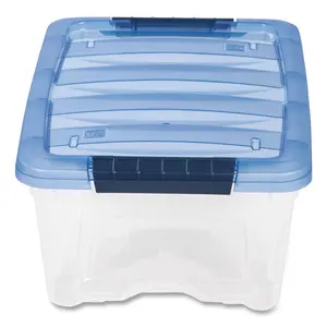 212 MAIN Durable Plastic Modular Design Home Storage Organizer Box, 3.23gal Multipurpose Storage Stacking Container with 2-Latch Flat Lid, Transparent & Translucent Blue