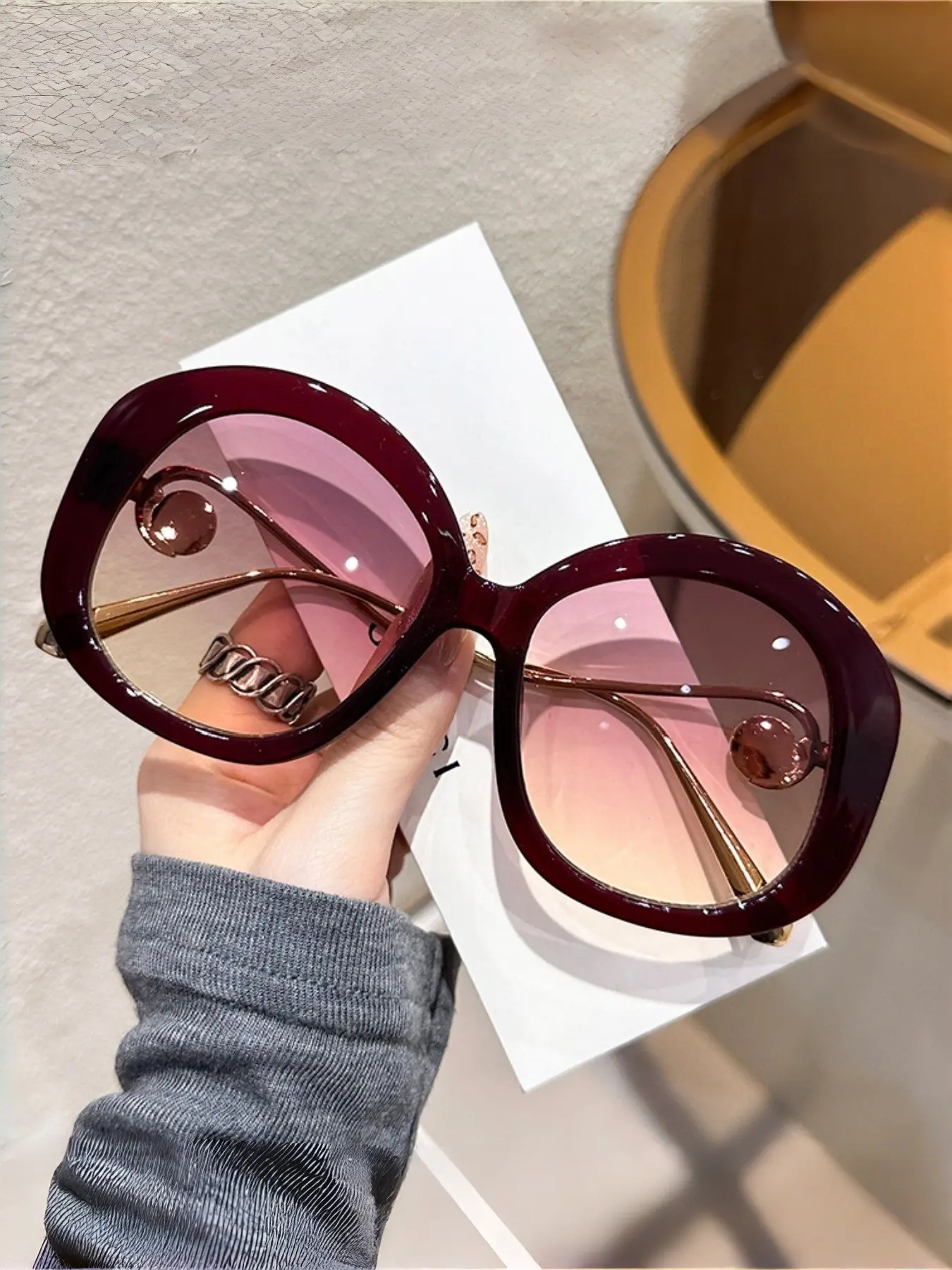 Unisex Y2K Fashion Glasses, Pearl Decoration, Durable Metal Hinges, Plastic Frame, Boho Style, Suitable for All Seasons