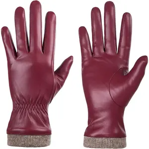 Women Winter Leather Gloves Wool Fleece Lined Warm Touchscreen Texting Thermal Snow Driving Gloves