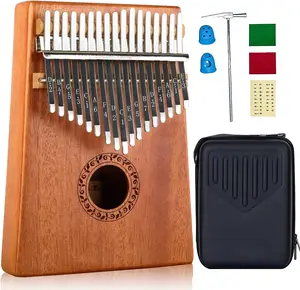 17 Keys Thumb Piano with Hard Case, Study Instruction and Tune Hammer, Portable Wood Finger Piano