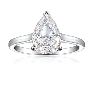 Loysun Jewelry 4 Carat Teardrop Cut Colored Lab-Made Gemstone Ring for Women, 925 Sterling Silver 8x12mm Ice Flower Cut Cocktail Ring, Luxury Statement Jewelry Gift