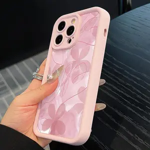 Line Art Pink Flower Smartphone Cellphone Case, Protective Cover Shell, Compatible with iPhone 11, 12, 13, 14, 15, 16, 17 Pro, Max, Air, Plus (Mobile Phone Accessories)
