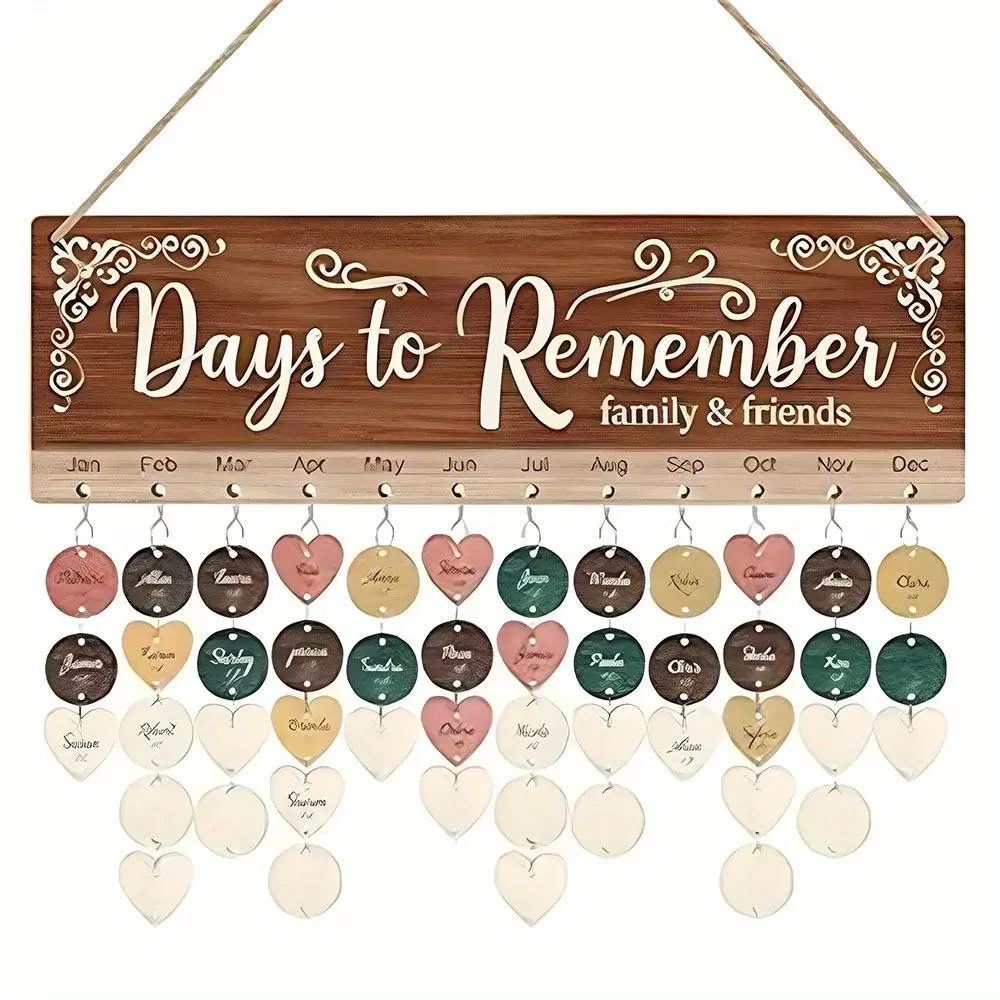 Wooden Hanging Birthday Anniversary Reminder Calendar Board, 1 Set DIY Calendar Plaque Sign with 100pcs Wood Tags, Gift for Friend, Wall Art Hanging, Wall Decoration, Hanging Home Decor, Ornaments, Home Decor Products