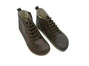 Men's Handmade Brown Leather Barefoot Ankle Boots: Zero Drop