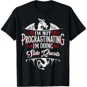comfortable Not Procrastinating Side Quests Funny RPG Gamer Dragons T-Shirt casual crew neck cotton t-shirt Menswear Top
