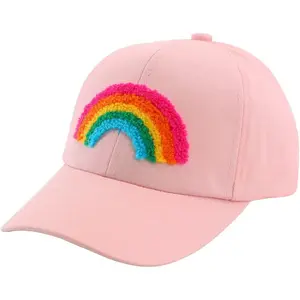 P-KCP08    Kids Girls Pink Cotton Baseball Cap Unicorn Rainbow Embroidery Sun Hat