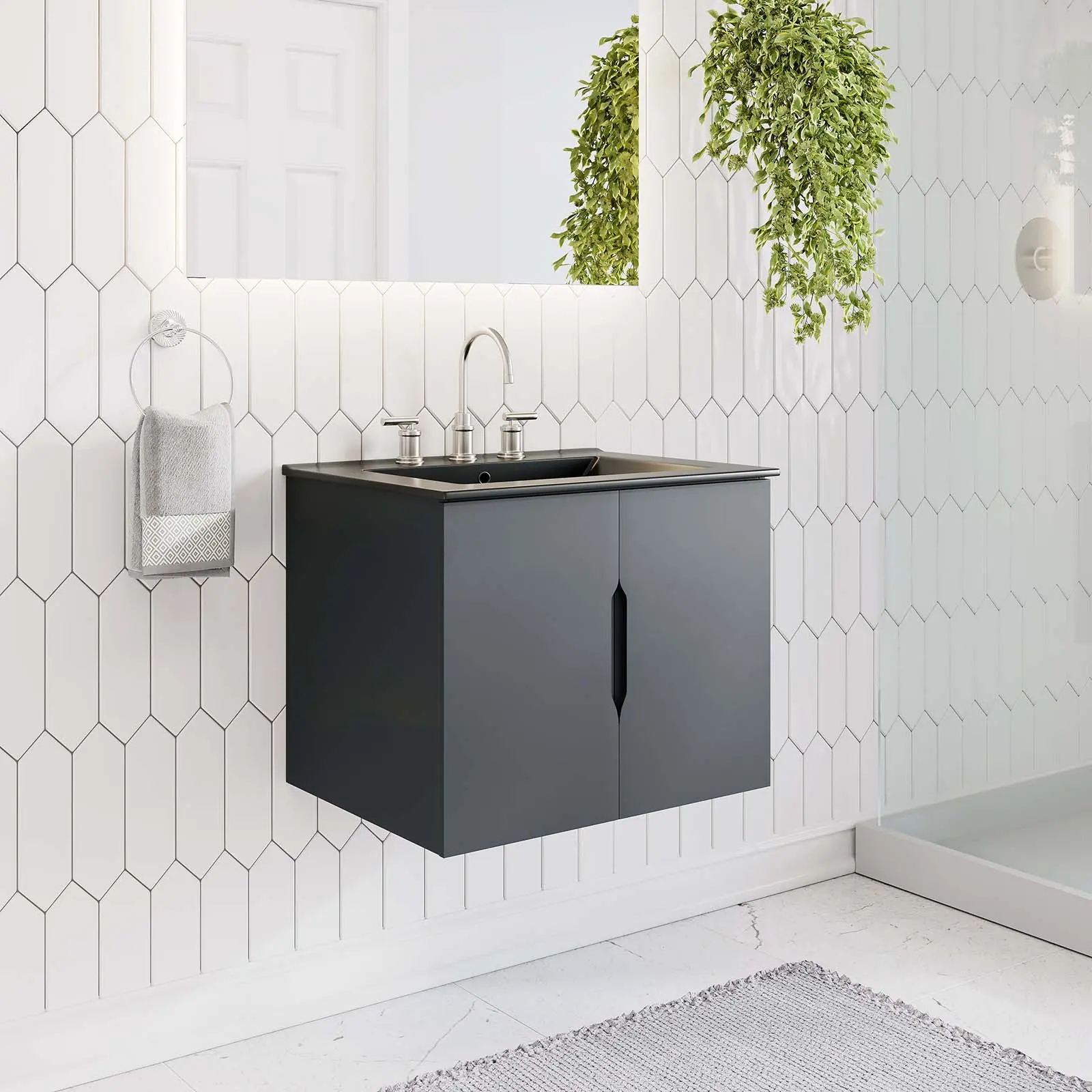 Modway Vitality 24-in Gray Bathroom Vanity Cupboard with MDF Construction, Wall-Mount Indoor Modern Home Furniture, Home Decor (Sink Basin Not Included)