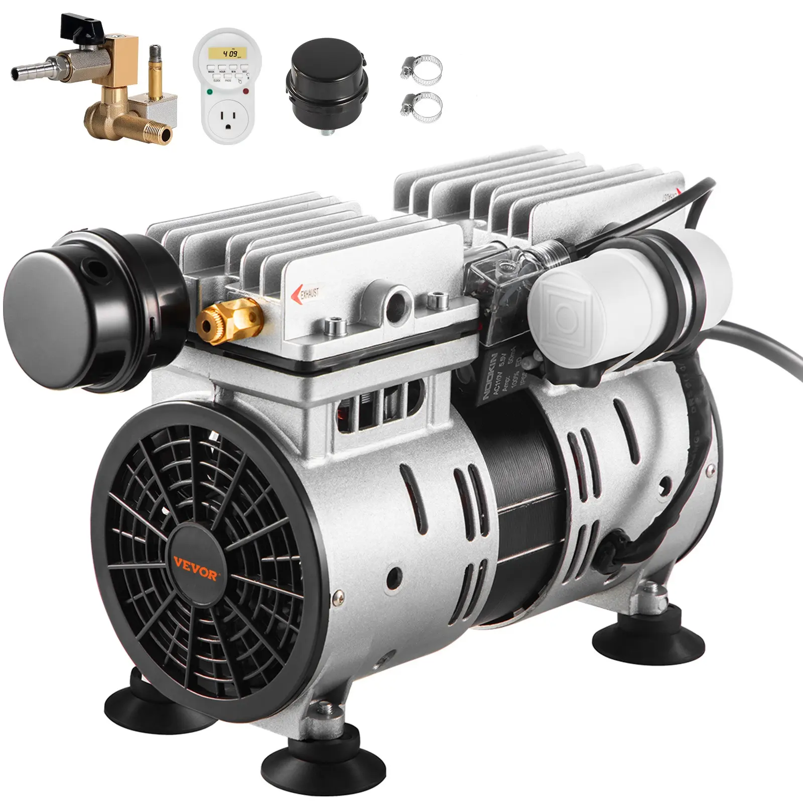 VEVOR Pond Aerator,  550W Power, 5.2CFM for Up to 3 Acre 50' Lake, Pond Aeration Kit Includes 3/4 HP Compressor & Timer & Valves, Air Compressor for Deep Water Oxygen Circulation, for Pond, Lake