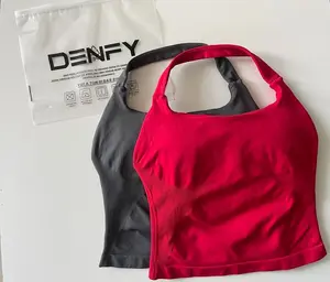 Dfyne  Impact Halter Top Fitness Gymwear Women's Tank Tops Workout Sports Vest Seamless Yoga Backless Tanks Gym Sportswear
