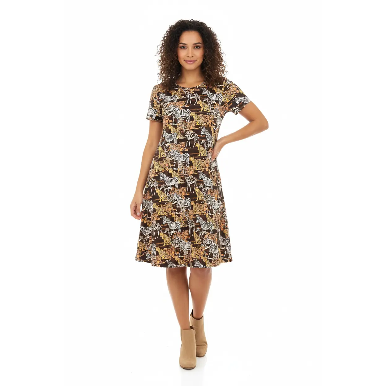 LuLaRoe Women's Jessie Swing Dress in a Hard to Find Animal Mosaic Print | Daily Wear Polyester Blend Shift with a Scoop Neck and Side Pockets, Casual Wear, Everyday, Hard To Find Print, Rare, Everyday Wear