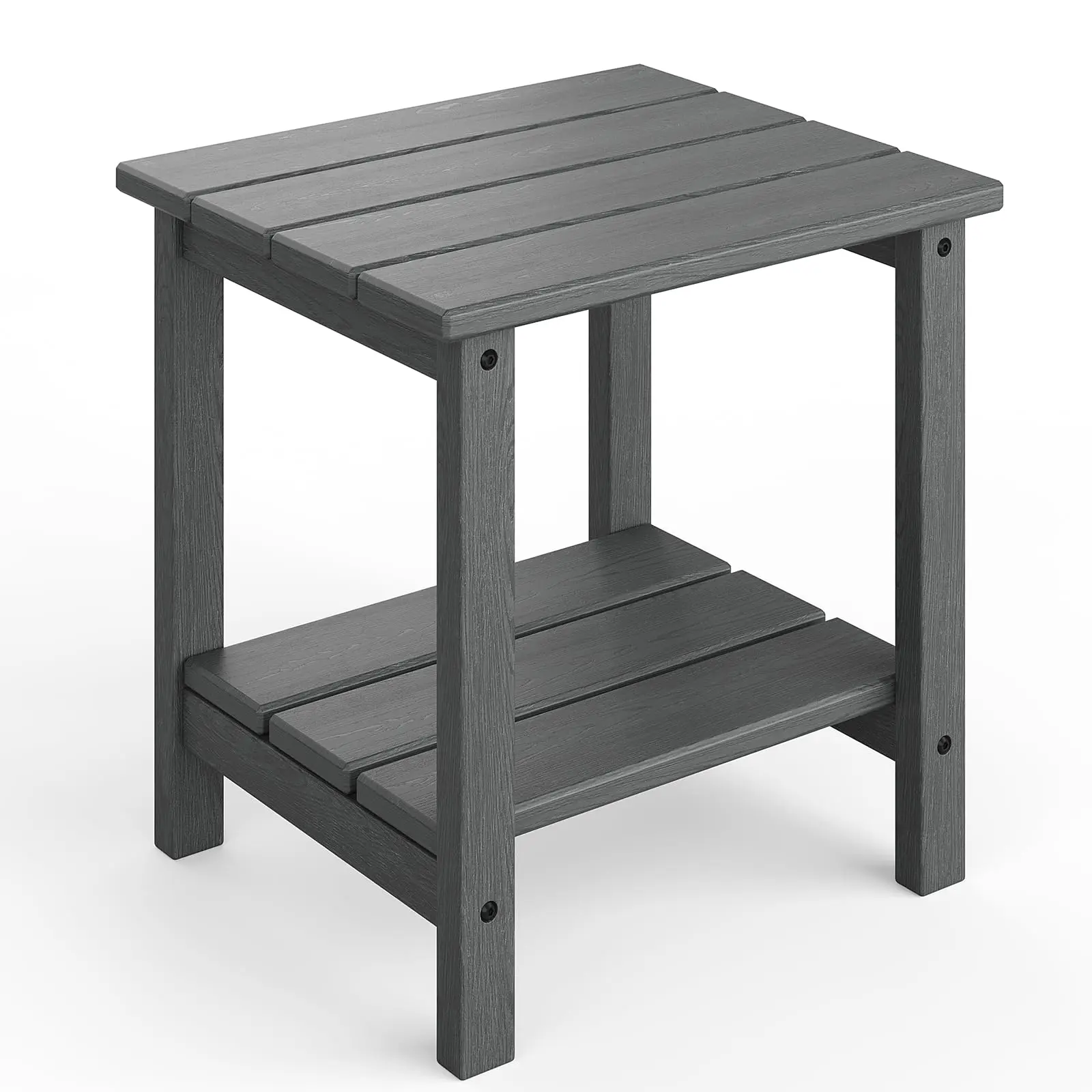 Grey 2-Tier HDPE Adirondack Outdoor Side Table (18x15 in) - Weather-Resistant Indoor-Outdoor Furniture Set for Patio, Pool Deck & Garden Table, Outdoor Garden Table