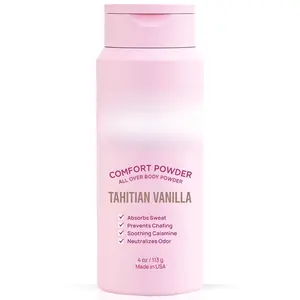 Comfort Powder: Talc Free Anti Chafe Body & Foot Dusting Powder Deodorant for Inner Thigh Chafing, Private Areas, and All Over Body for Women 4oz (Pack of 1), Tahitian Vanilla