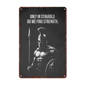 8x12 Inch Spartan 'Only In Struggle' Motivational Metal Tin Sign - Retro Warrior Wall Decor for Gyms, Home Gyms, Offices, Man Caves - Vintage Aluminum Poster for Fitness Fans & Stoicism Enthusiasts - Tough Gift for Athletes & Resilience Seekers