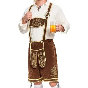 Adult men’s brown Oktoberfest lederhosen costume for Halloween party Oktoberfest cosplay available in size small, medium, large, and XL Classic Halloween