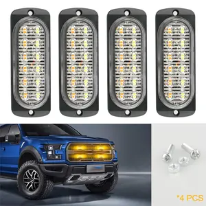 4 PCS Amber White 12 LED strobe lights for trucks Emergency Strobe Lights for construction Vehicles LED Surface Mount Light Flashing Warning lights