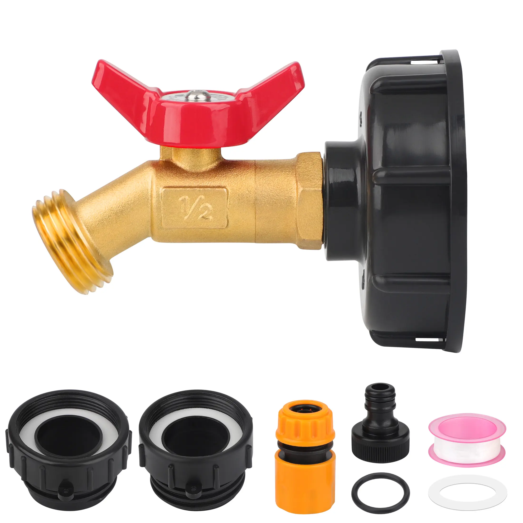 7Pcs IBC Tote Tank Adapter Kit - 2 Size IBC Tote Hose Adapter,2.44" Fine with 2 "Fine Coarse Thread,Garden Hose Quick Connector,for Water Tanks Irrigation Kit