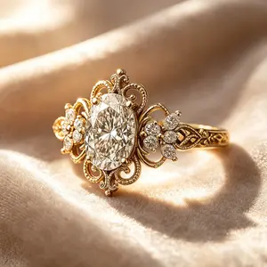 Vintage filigree openwork women's ring, Art Deco style, symmetrical floral design, full of classic elegance, a perfect choice for engagement, wedding, and anniversary., Gifts For Women, Accessories For Women Elegant Ring Teardrop Bridal Rings