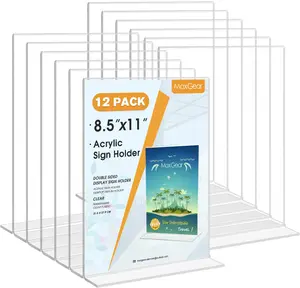 MaxGear Acrylic Sign Holder 8.5x11 12 Pack, Double-Sided Clear Tabletop Display Stand Vertical Paper Frame for Menu, Flyer, Notice, Poster, Business Retail Store