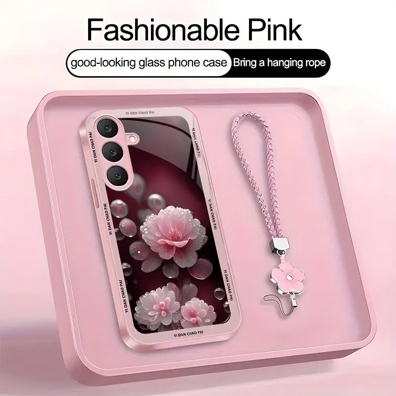 Suitable for [Galaxy S25 Fe] high-end women's phone case🤩，a beautiful four-leaf clover lanyard is included🍀, beautiful floral pattern, elegant and sophisticated， drop-resistant and fingerprint-proof YM99