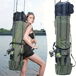 Fishing Rod Bag, Portable Fishing Pole Carrier with Multiple Rod Holders, Lightweight Oxford Fishing Tackle Storage Bag for Travel & Outdoor Fishing