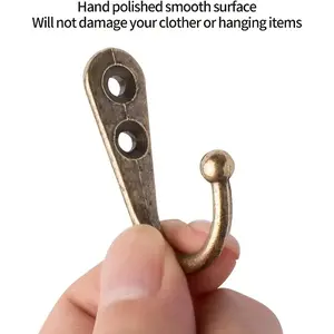 MINI Bronze Tone Vintage Style Double Hole Metal Single Hook Hangers Door Hook Hanging，Wall Mounted Hanging Hook Towel Clothes Hanger Picture Hangers Bronze Tone