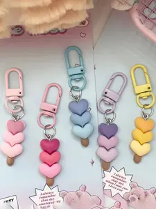 5-Piece Resin Gradient Heart Keychain Set, Colorful Cute Gradual Heart Shape Keychains, Backpack and Bag Hanging Decorations, Trendy Cute Keychain