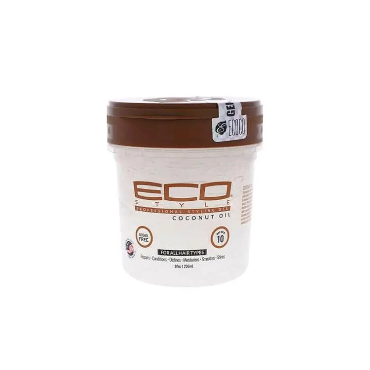 Eco Style Coconut Oil Professional Haircare Styling Gel - 8 oz, Long-Lasting Hold, Moisture, Luster, Healthy Scalp Support for All Hair Types