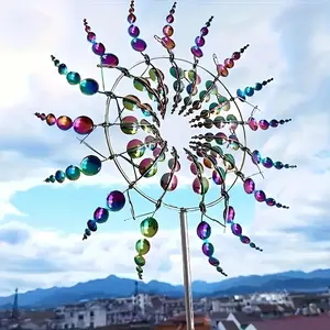 Metal Outdoor Wind Turbines, Rainbow Color Blades, Garden Decoration & Air Purifier, Durable Metal Structure, Modern Art Design, Garden Sculptures Statues
