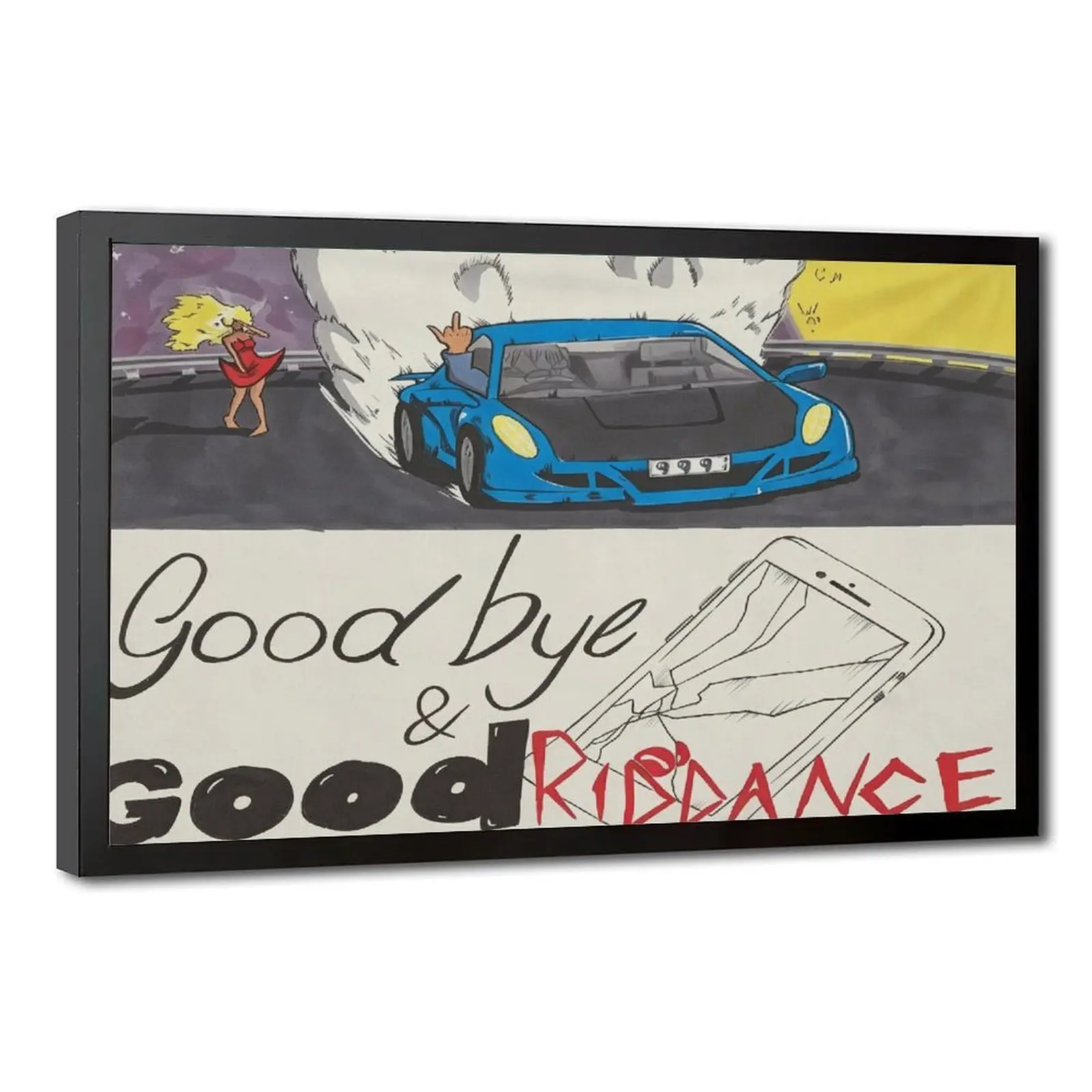 "Goodbye" Artistic Minimalist Hip-Hop Rap Poster - Framed Home Decor Wall Art, Ideal Gift for Bedrooms, Dorms, Cartoon Theme