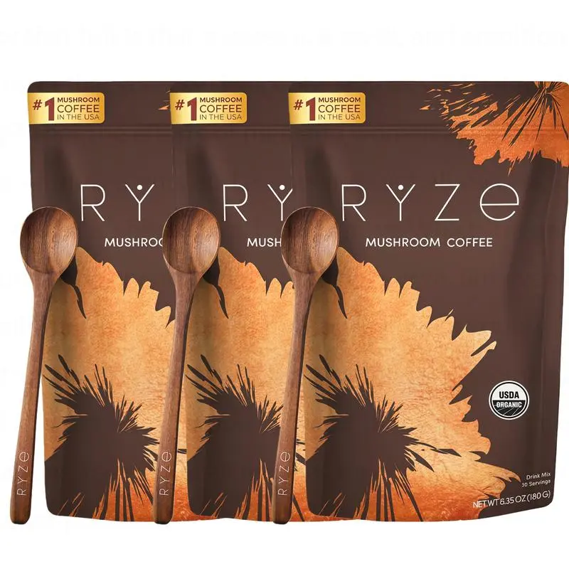 [Flash sale of 3/2/1 Pack] RYZE Mushroom Coffee USDA Organic with 6 Adaptogenic Mushrooms and MCT Oil, USA Grown Instant Coffee for Better Energy, Focus, Digestion, Immunity with Turkey Tail, Shiitake, Lion's Mane, 30 Servings